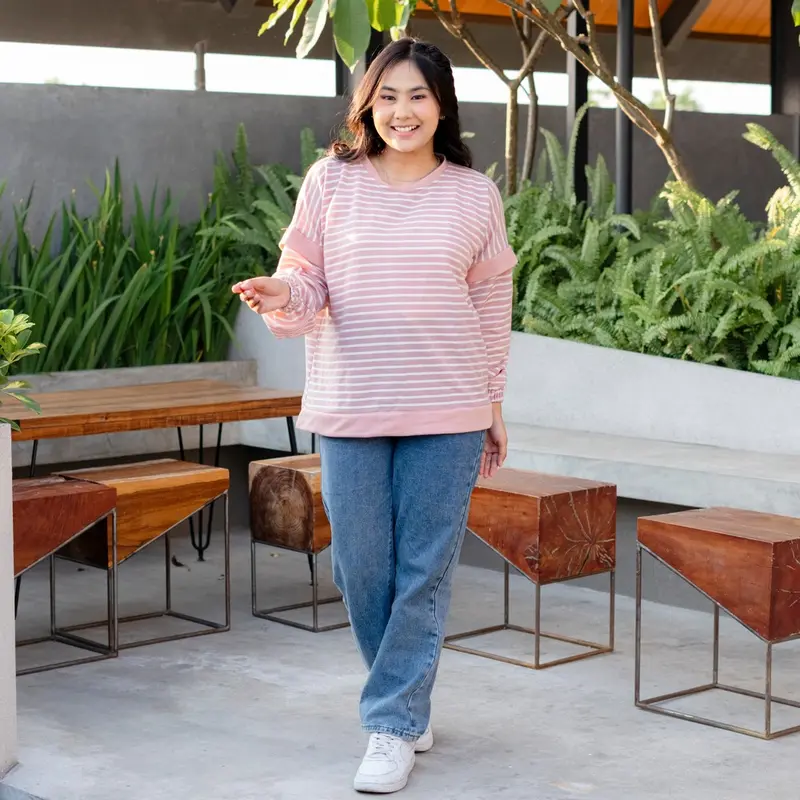 Yoenik Apparel Sheefa Ayumi Stripes - Atasan Wanita Tangan Panjang - Top Oversize 6