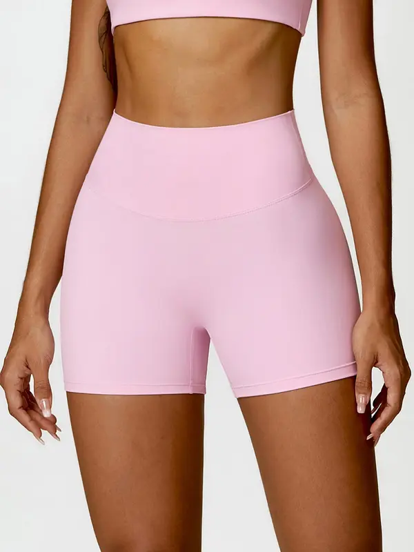 Women's Solid Color Ruched High Waist Sports Shorts, High Stretch Casual Comfy Breathable Butt Lifting Skinny Shorts for Yoga Gym Workout Running, Ladies Sportswear for All Seasons 0