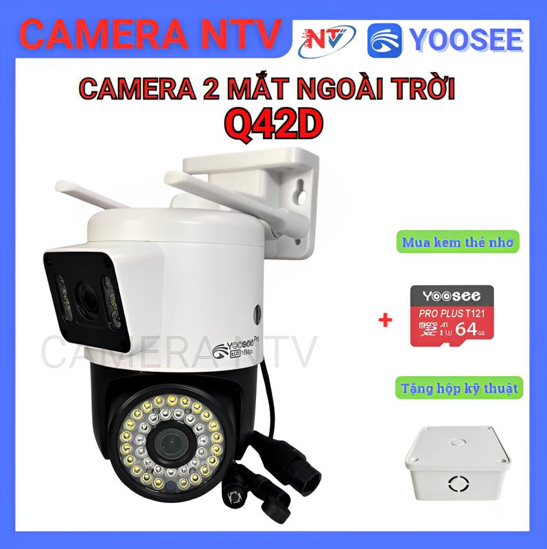 Tặng hộp Kỹ Thuật khi mua cam thẻ Camera Wifi Yoosee Q42D 2 Mắt - Xem 2 Màn Hình Cùng Lúc - Độ Phân Giải FHD - Xoay 360 Độ - Xem Đêm Có Màu - Hỗ Trợ Đàm Thoại 2 Chiều