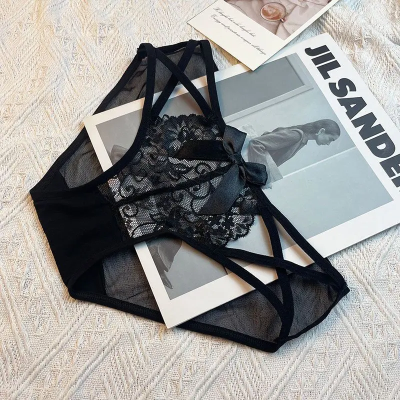 Sexy Hollow Out Antibacterial Japanese Style Internet Celebrity Personality Breathable Underwear Lace Trim Pure Cotton Crotch Triangle Panties Girl Underwear