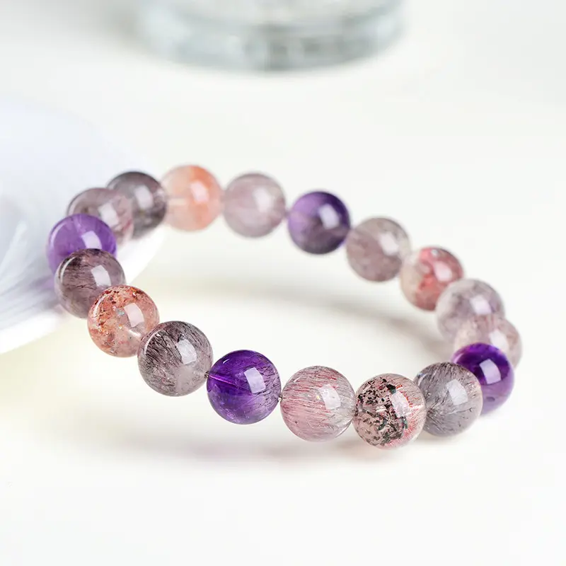 Crystal Natural 7A Grade Ice-like over Seven Ball Bracelet Purple Rutile Aurora Scattered Beads Bracelet Factory Direct Sales