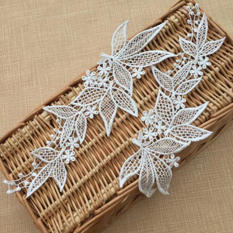 Hollow Out Lace Flower Applique, 1 Pair Exquisite Embroidery Lace Flower Applique, DIY Sew on Lace Trim for Wedding Party Decoration