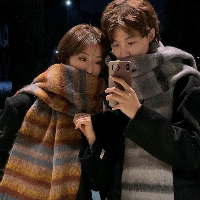 KCC104 Khăn Choàng Cổ Len Lông Mịn Siêu Ấm Hoạ Tiết Caro Phối Màu Xinh Xắn