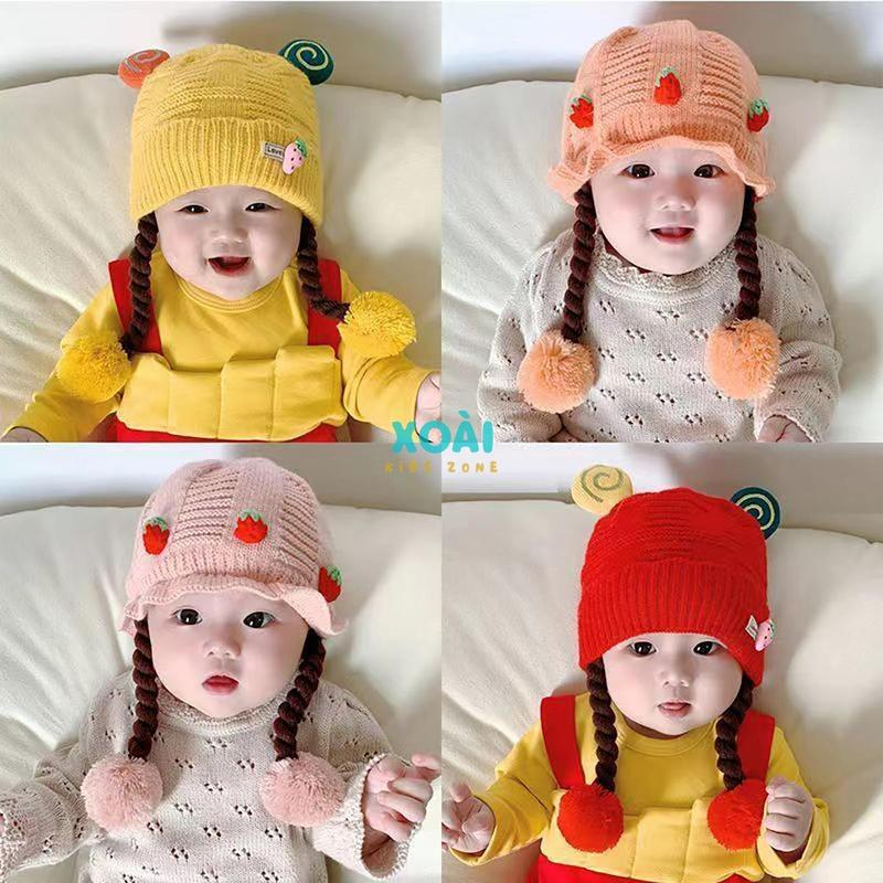 Mũ Len Trùm Đầu Đính Tóc Giả Cho Bé Từ 0 Đến 2 Tuổi Lót Nỉ Mềm Mại Ấm Áp -ML015 Voi Hat