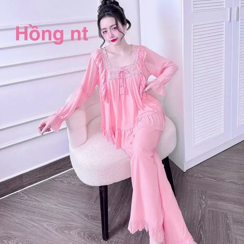 Set Bộ Tiểu Thư Style QC TDQD Cổ Vuông Phối Ren Chất Liệu Voan Thun Lưới Mềm Mát Dành Cho Nữ 40-65kg 3
