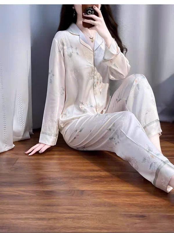 Đồ Bộ Nữ Pijama Bộ Lụa latin Tay Dài cổ sơ mi hàng loại cao cấp T10 8
