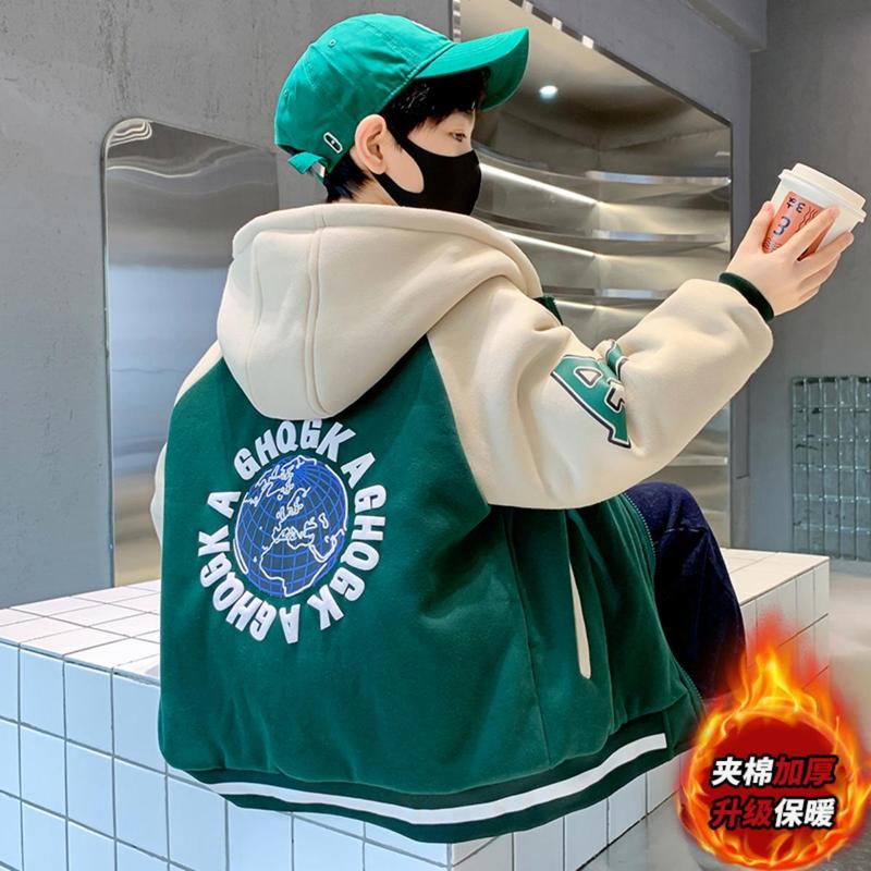 [SIZE 120-170] Áo khoác nỉ có mũ trần bông phong cách Hàn Quốc cho bé Trai