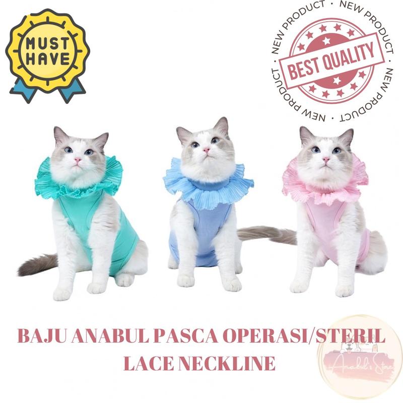 Baju Kucing Anjing Recovery Steril Pasca Operasi Pemulihan Luka Jantan Betina Premium Model Kerah Renda Lace Lucu 0