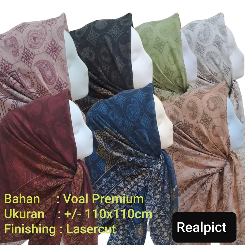 (08 S / 12 N)Jilbab Voal Motif lasercut,Hijab Voal Lasercut Muslim Square Segi Empat 7