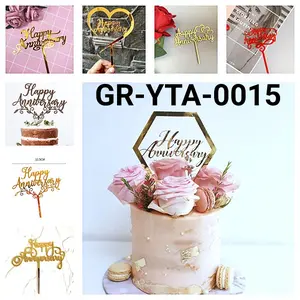 GR-YTA-0015 Cake topper akrilik kue happy anniversary emas pink silver