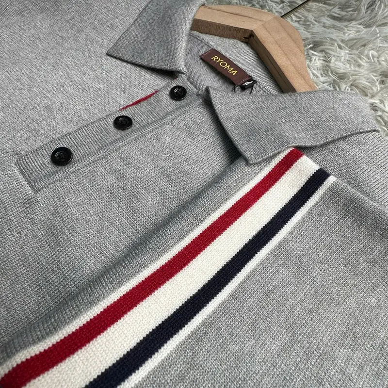 Áo polo dệt kim RYOMA, thiết kế kẻ tay, chất len lông cừu, mềm mịn, sang trọng, lịch sự NHA-10 6