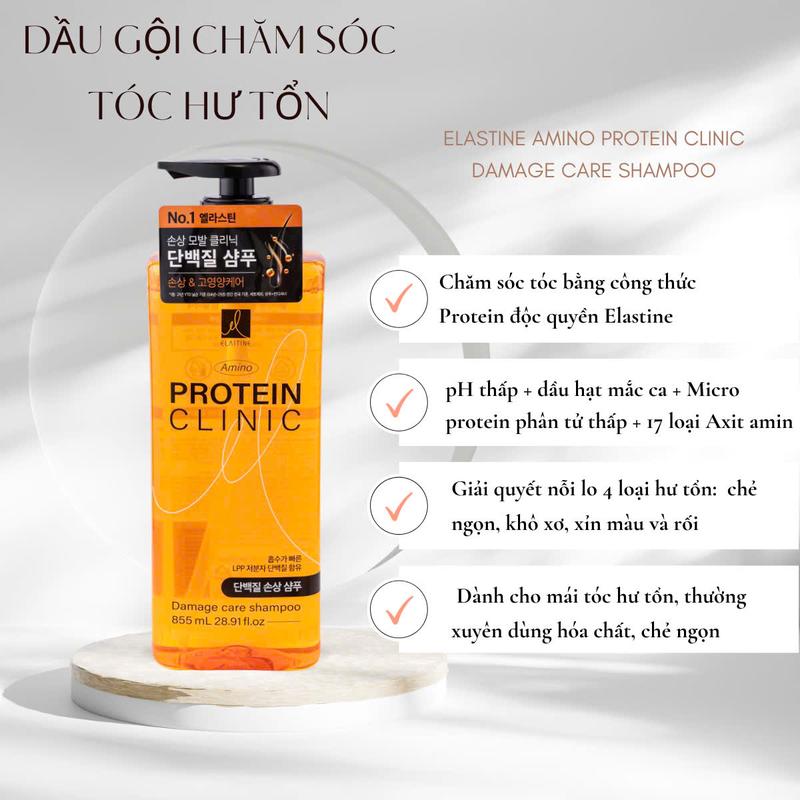 Dầu Gội Dầu Xả ELASTINE PROTEIN CLINIC -Hổ trợ dày tóc và chăm sóc tóc hư tổn