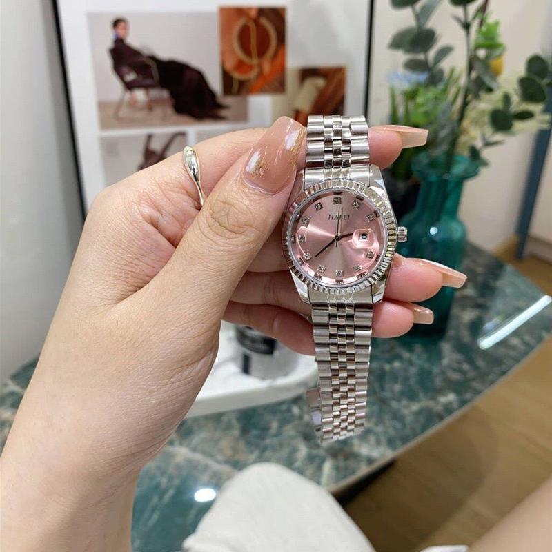 B31 Đồng hồ nữ mặt tròn dây thép bền bỉ không rỉ sang trọng có lịch ngày size 30mm Women Watch Đeo Tay hoa voi