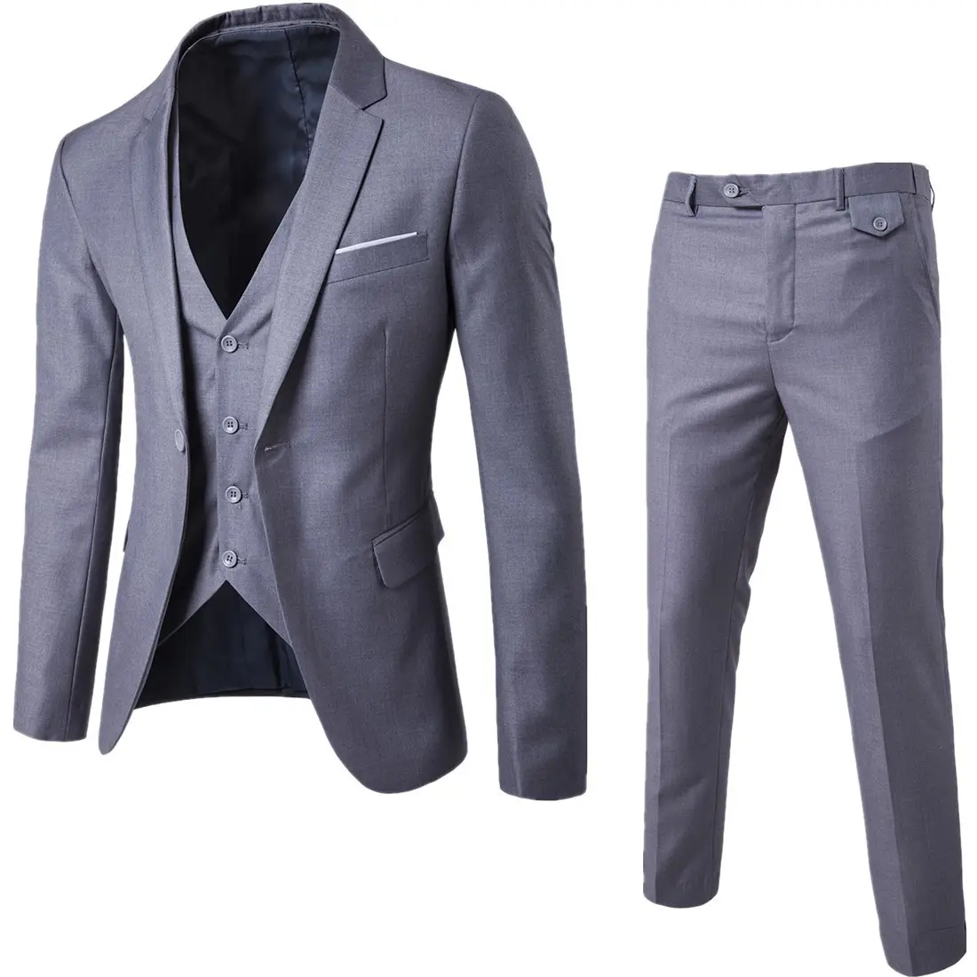 Men's Slim Fit Suit 3-Piece Set | Korean Style Wedding Groom Blazer & Pants | Business Formal Office Attire | Prom Party Dinner Jacket (Free Shipping)