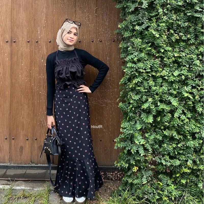 HL Flowers Skirt Cringkle-Rok Korean Style Realpict Rok Bunga Panjang 4
