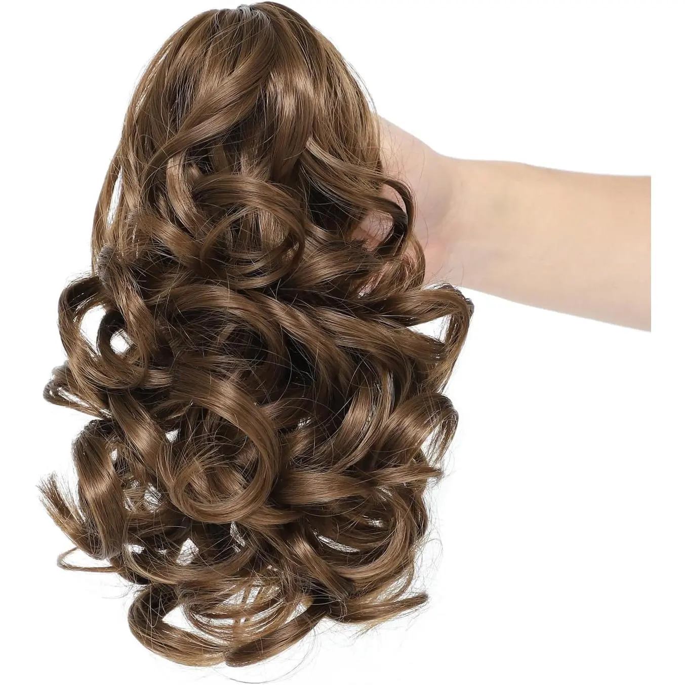 25cm Wavy  on Ponytail Hair Extensions, Curly  in Ponytail Extension Jaw  pony tail hair pieces for women Girls Fake Pony Tail Hairpieces Light Brown