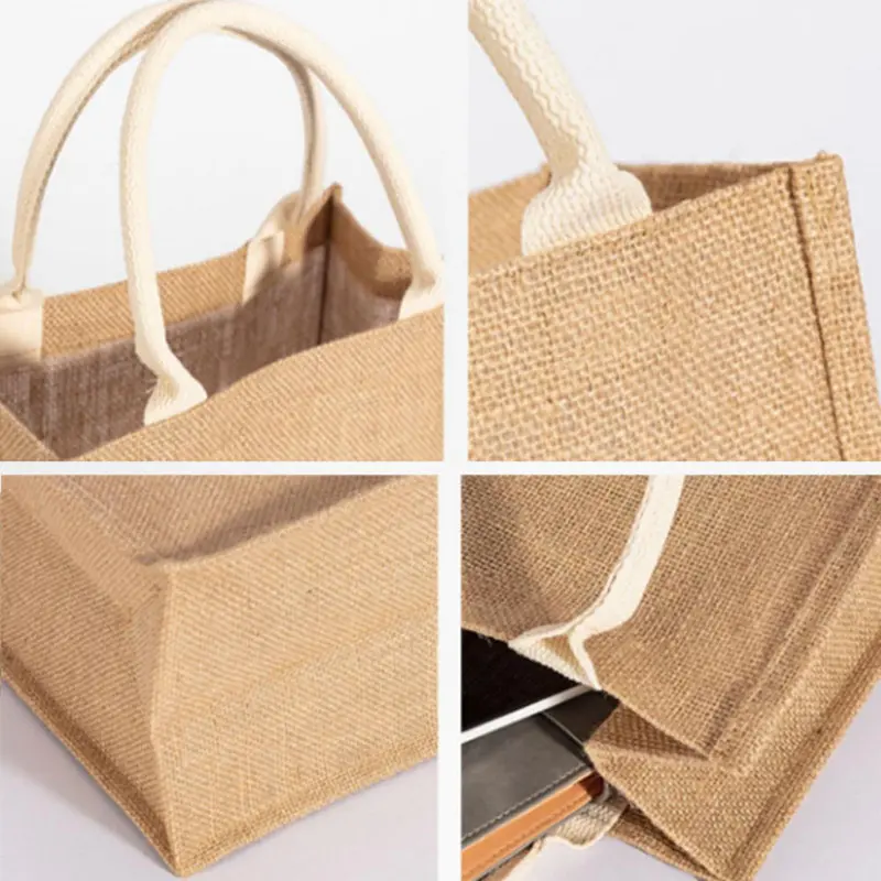 Túi Tote Vải Lanh Cổ Điển Cho Nữ, Ví Mua Sắm, Túi Xách Đi Biển Mùa Hè, Túi Tự Làm Retro, Tay Cầm Đầu Sinh Thái Di Động, Nhiều Kích Cỡ, Túi Mua Sắm 4