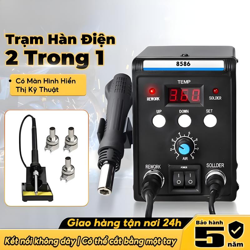  Victool Máy khò nhiệt mỏ hàn thiếc 8586 950W máy khò trạm hàn điện 2 trong 1,trạm hàn thiếc có led hiể trạm hàn khò 