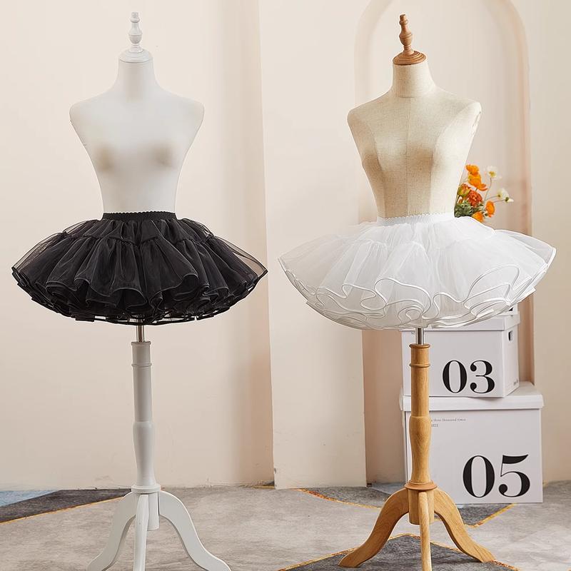 Chân váy tùng phồng ngắn 30cm 3 lớp vải đơn cho Lolita/ cosplay/ jk/ váy thường màu trắng, đen dáng xòe ba lê