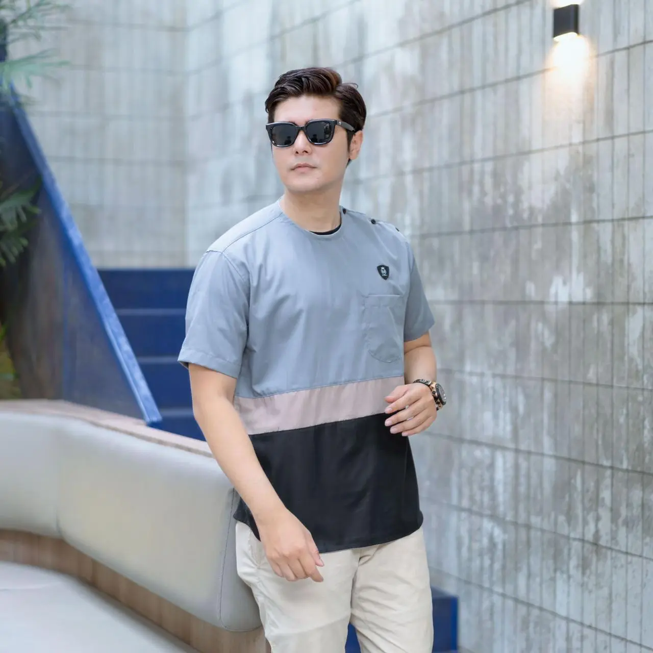 UNIQCLOTHES BAJU KOKO KOMBINASI 3 WARNA LENGAN PENDEK TOYOBO