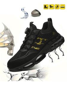 Men's Casual Low Top Knob Design Safety Shoes, Breathable Comfortable Non-slip Work Shoes, Fashionable Anti-puncture Anti-shock Shoes for Daily Wear