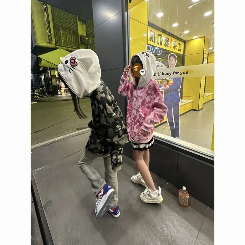 Áo Hoodie In Hình Hello Kitty, Phong Cách Mỹ, Dáng Rộng Vừa Vặn, Dành Cho Nữ Và Học Sinh, Dễ Phối Đồ, Thích Hợp Cho Mùa Khai Trương, Áo Cardigan Cặp Đôi, Áo Khoác Có Dây Kéo, Tuyệt Vời Làm Quà Tặng 8