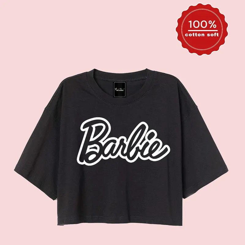 kaos croptop oversize barbie basic font 3