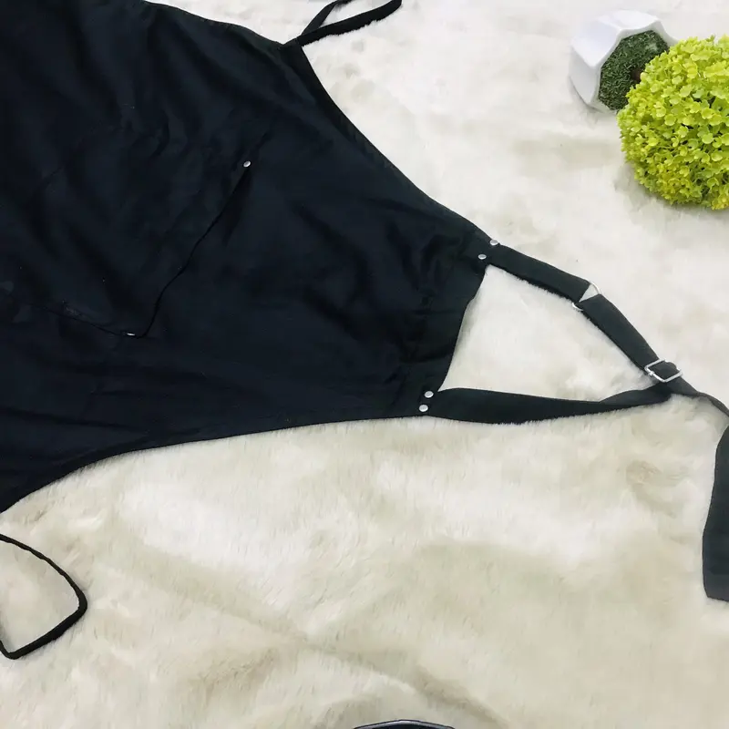 Tạp dề đồng phục cho Nam tạp dề phục vụ cao cấp yêm đen ĐÍNH NÚT kaki cotton 1