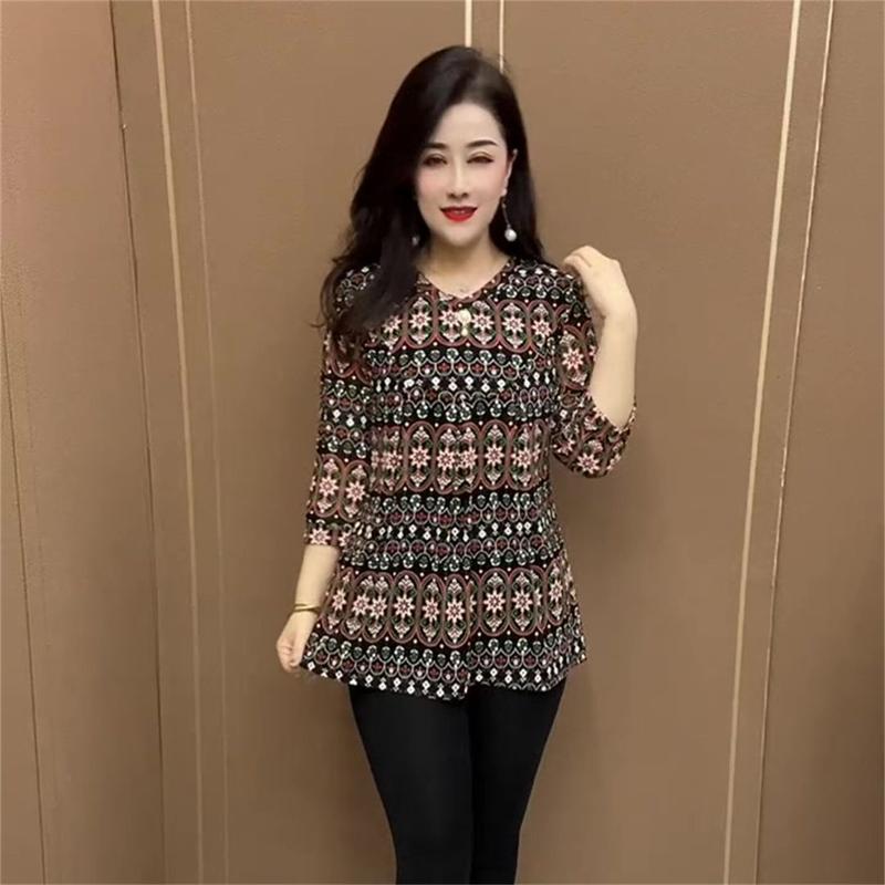 Product Introduction of Áo Tay Áo Ba Phần Tư Mỏng, Phổ Biến Của Mẹ, Cao Cấp, Thanh Lịch Và Dễ Phối Đồ, Co Giãn, Áo Sơ Mi Lớn, Thích Hợp Cho Phụ Nữ Mùa Hè, Áo Phông Top Women 5