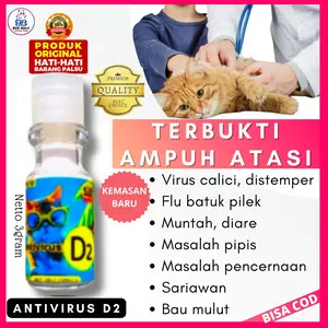 D2 obat virus calici distemper flu batuk pilek bersin mencret kucing