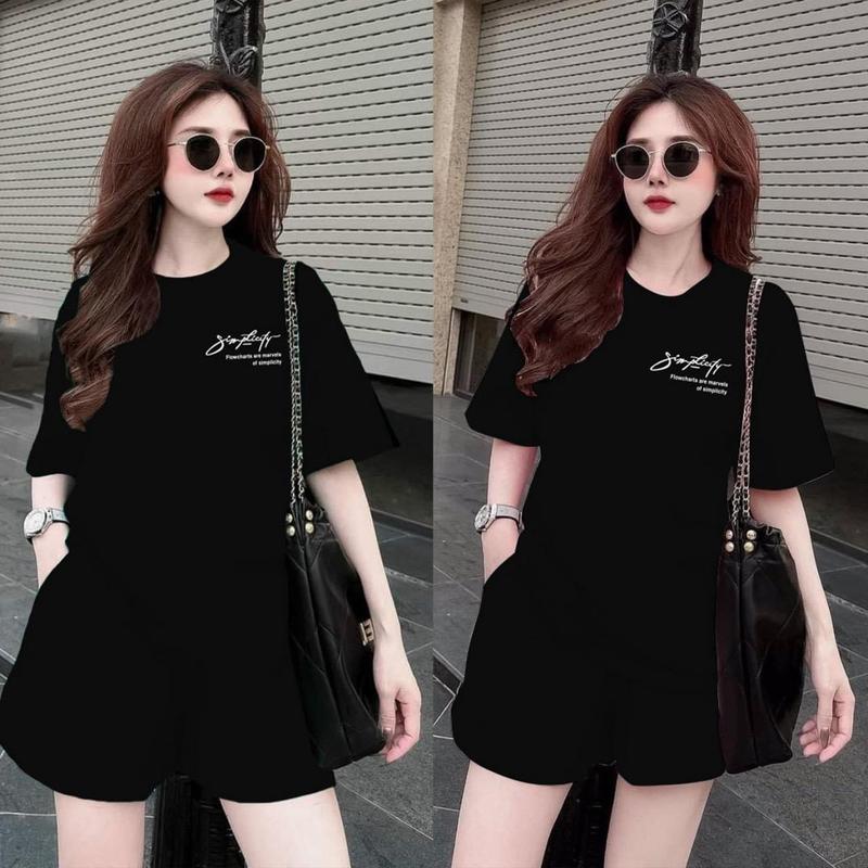 Set bộ đùi chất cotton su phom rộng mặc nhà cho nữ rẻ đẹp đơn giản mùa hè bigsize 40-78kg-hình in chữ simp Women