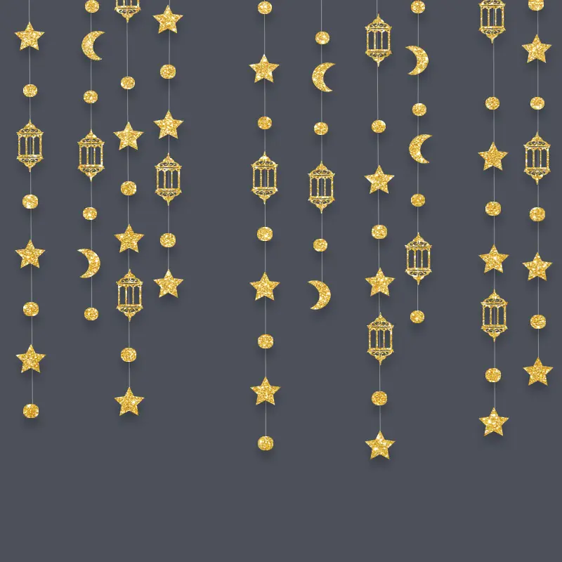 Gold Star moon  Circle Dot Crescent Lamp Eid Paper Garland Gold Ramadan Streamer Backdrop Party Banner Decorations