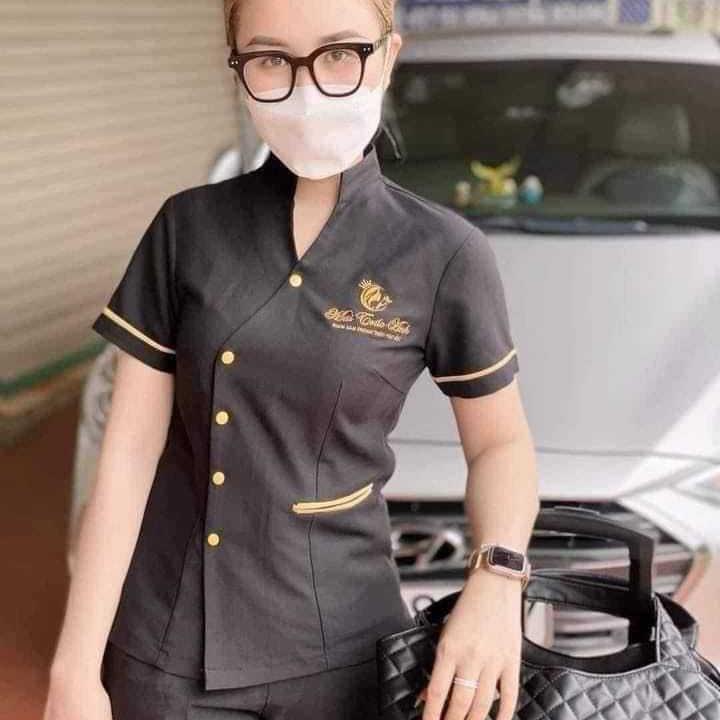 Bộ đồng phục massage thẩm mỹ Cotton lạnh loại 1 Nữ Women Top Áo + quân dongphuc spa