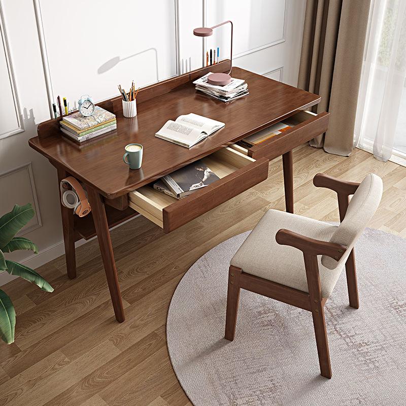 Solid Wood Desk Simple with Drawer Student Writing Desk Rubber Wood Desktop Computer Desk Bedroom Office Desk 1
