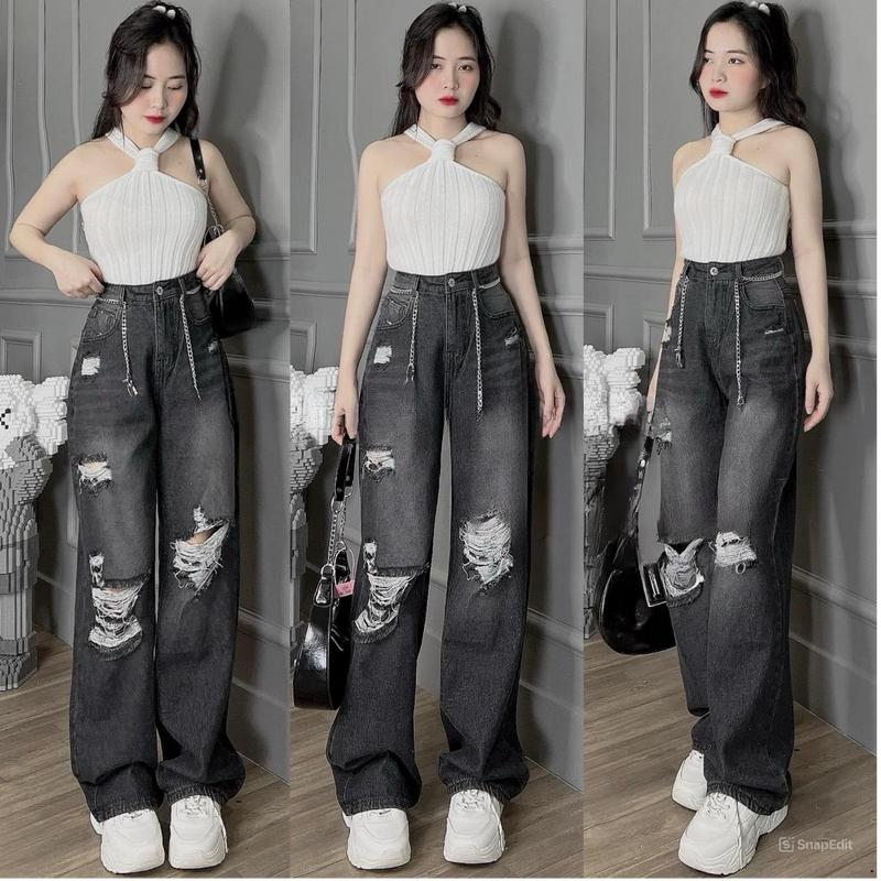 Quần jean Xuông rách thời trang trẻ trung cá tính.chất vải bò dày mềm cao cấp không co giãn 0