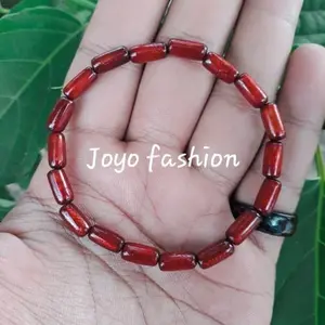 GELANG TASBIH FOSIL AKAR BAHAR MERAH RUBY MODEL KOTAK