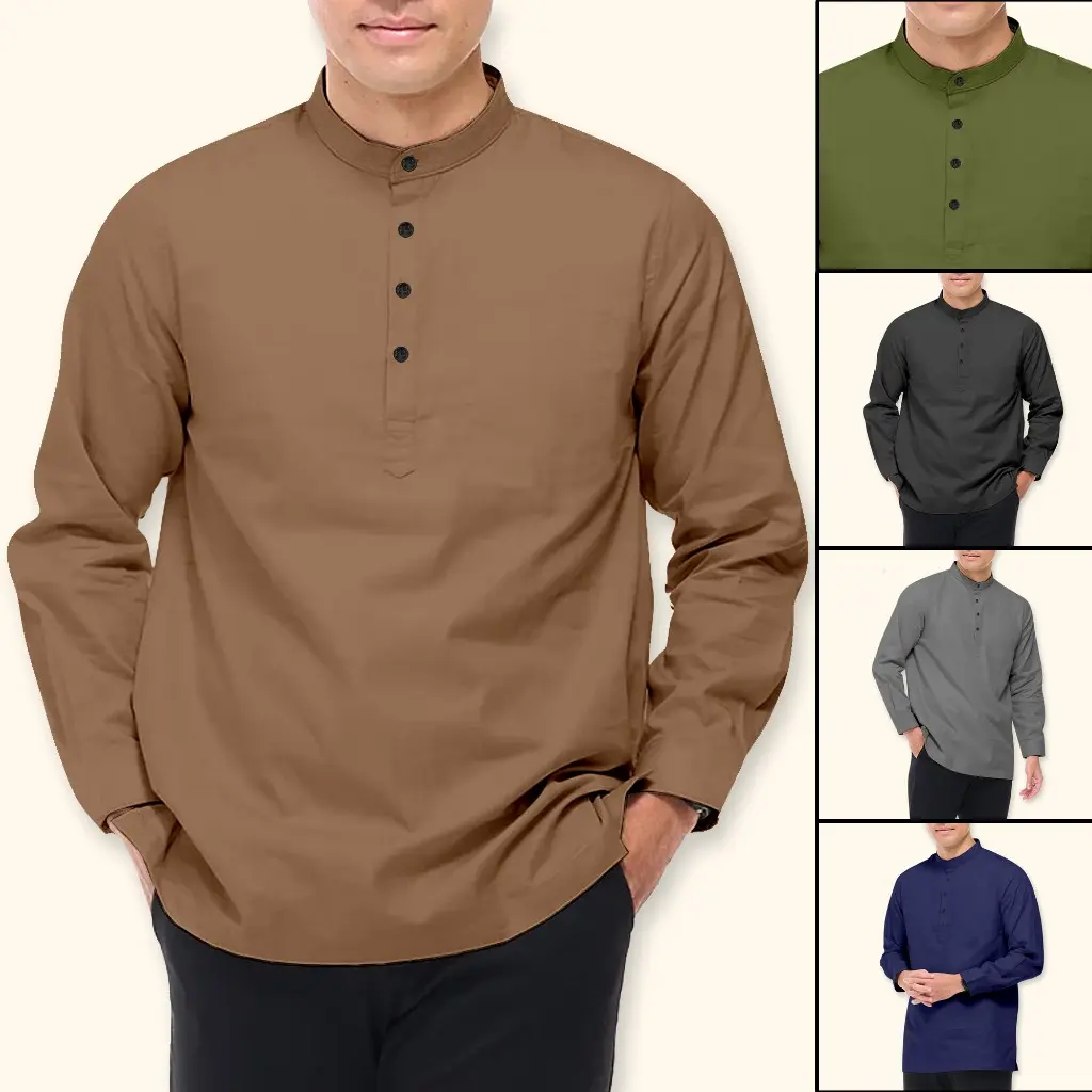 Kurta Raya, Lengan Penuh, Kolar Berdiri, Tersedia dalam Pelbagai Skema Warna, Saiz S-3XL, Stok Sedia, 2025 soft  pink  baju  melayu baju  melayu  rifal  exclusive  2025