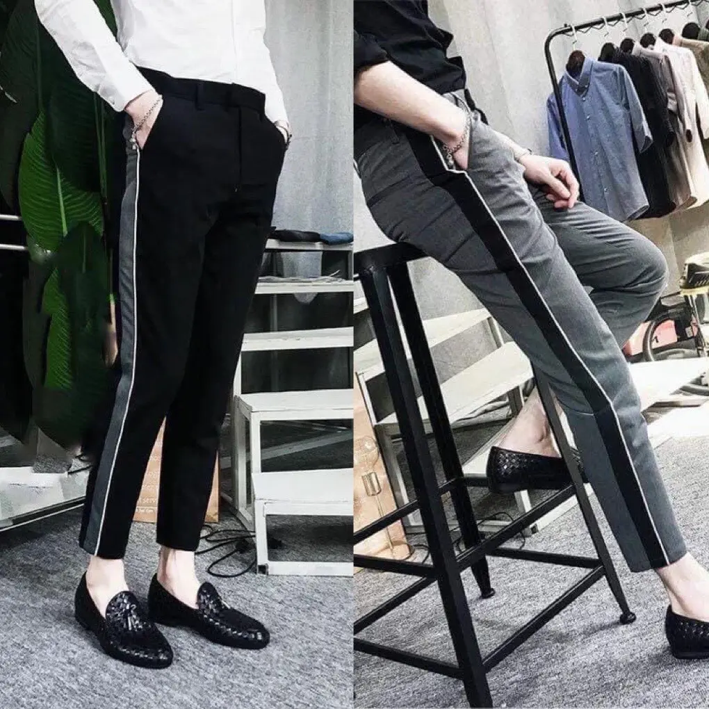 Quân Âu tây nam mix sọc viền 2 bên sườn chất vải hàn lạnh mịn không nhăn không xù Quần Âu