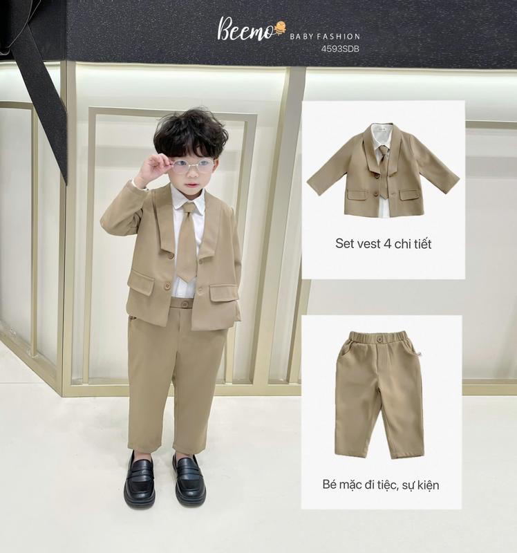  Set vest sự kiện 4 chi tiết Beemo cổ sam vải chéo hàn mặc đi học đi chơi sự kiện cho bé từ 9-24kg 4593SDB 