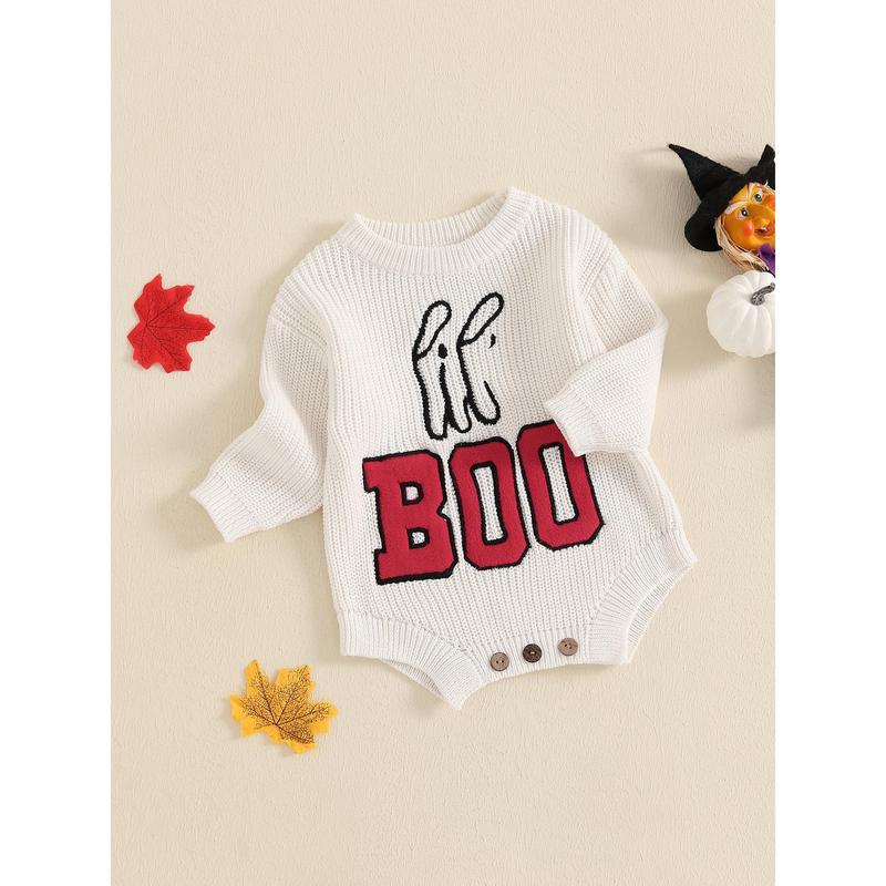Baby Knit Romper, Long Sleeve Crew Neck Letters Bodysuit Sweater for Casual Daily 3