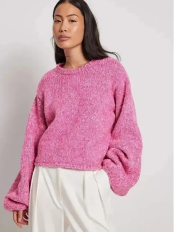 Women's Cut Out Backless Lantern Sleeve Sweater, Fashion Casual Drop Shoulder Tie Back Jumper for Daily Outdoor Wear, Ladies Knit Top for Spring & Fall 1