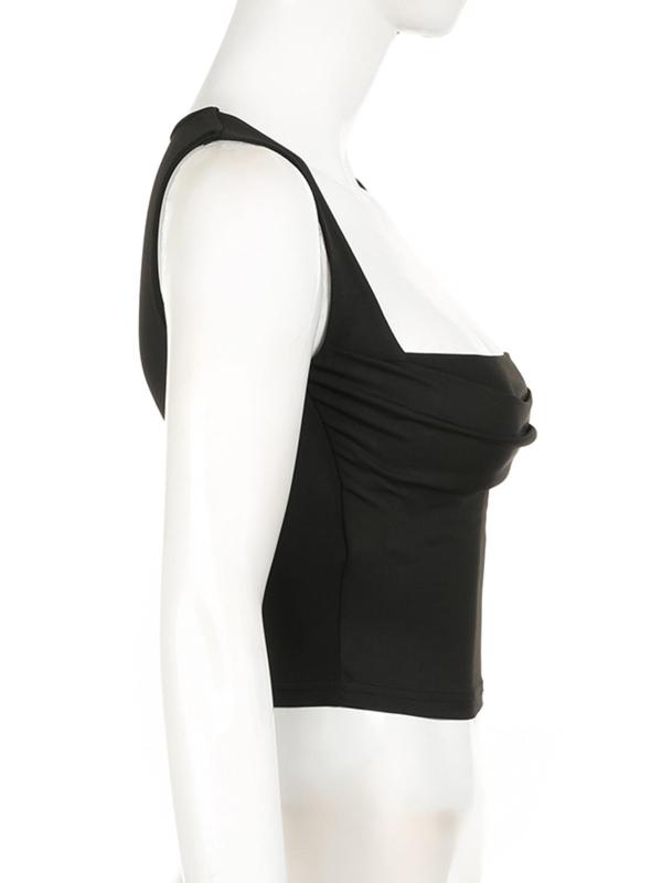 Women's Summer Plain Ruched Square Neck Crop Tank Top, Lady Summer Clothes, Classy Casual Sleeveless Cropped Top for Summer, Ladies Clothes for Daily Wear, Womenswear 8