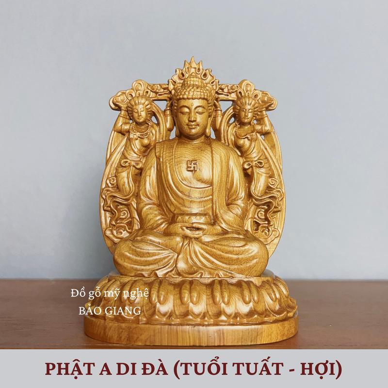 Product Introduction of Tượng phật bản mệnh theo tuổi bằng gỗ bách xanh (cao 12 ngang 9 sâu 6,5 cm) 18