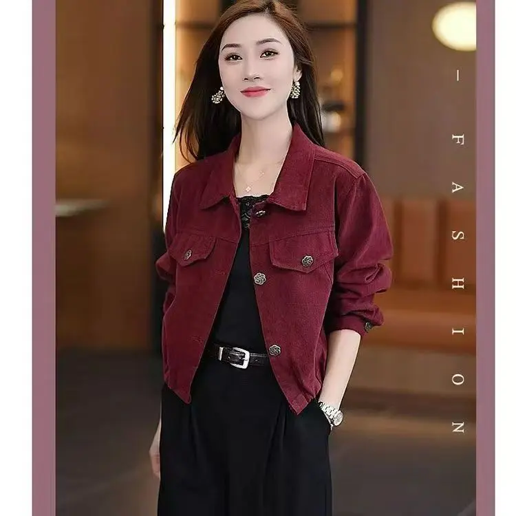 Áo Khoác Ngắn Màu Đỏ, Chất Lượng Cao, Dành Cho Nữ, Phổ Biến, Năm 2025 Hàng Mới Về Mùa Thu, Sản Phẩm Bán Chạy Nhất, Thời Trang, Phong Cách Phương Tây, Ve Áo, Áo Thường Ngày 2