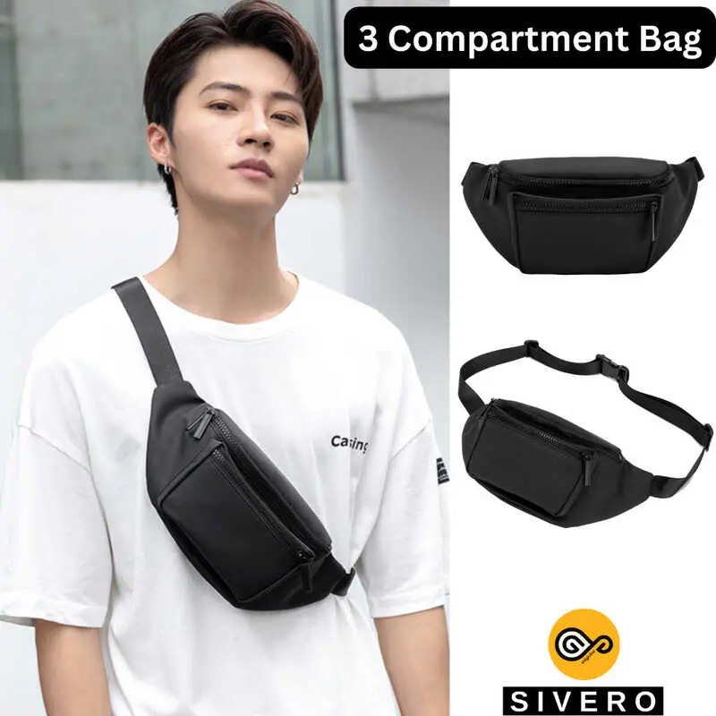 Sg Beg Silang Lelaki Men Pouch Waist Chest Messenger Crossbody Shoulder Waterproof Bum  Black