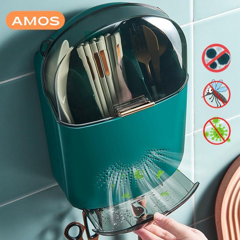 [ Loại Đẹp ]Hộp đựng đũa muỗng có nắp đậy treo tường chống bụi tích hợp móc treo đa năng HH-118 Kitchen