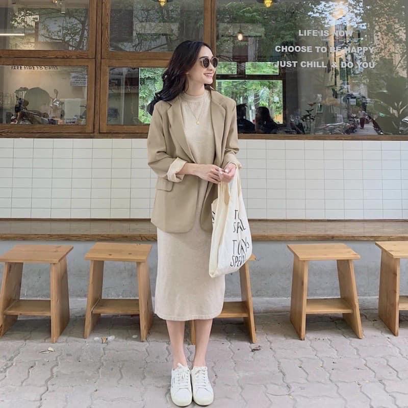 ￼Áo blazer nữ áo vest dài tay khoác ngoài phong cách hàn quốc màu đen nâu tây