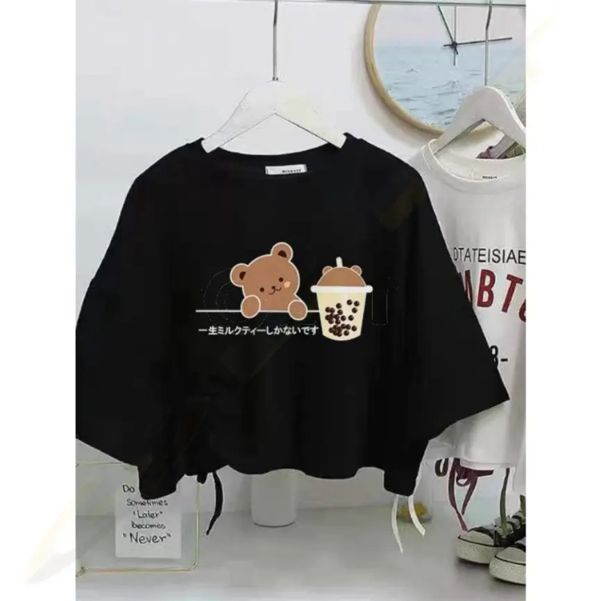[MIỄN PHÍ GỬI HÀNG TOÀN QUỐC] Áo Croptop dây rút Gấu trà sữa, Áo thun from rộng, mặc cho Nam và nữ chất đẹp, Sét bộ mặc ở nhà và mặc đi chơi G -MINH VÂN FASHION