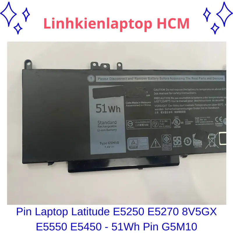 Pin Laptop Latitude E5250 E5270 8V5GX E5550 E5450 - 51Wh  Pin G5M10 1