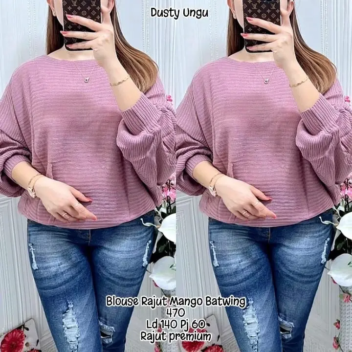 Atasan Rajut Mango Batwing Polos